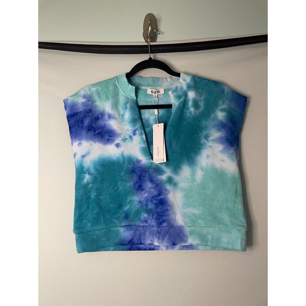 525 Born in Bklyn Tie Dye Cropped Sweatshirt Vest Top Blue Green Women's‎ S